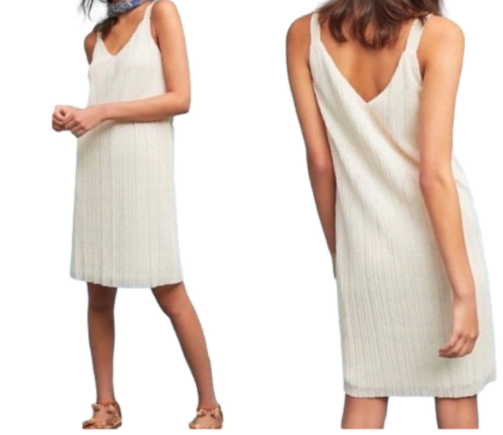 Anthropologie Meadow Rue Ivory Cream Prespa Pleat Sleeveless Lace Dress size 6